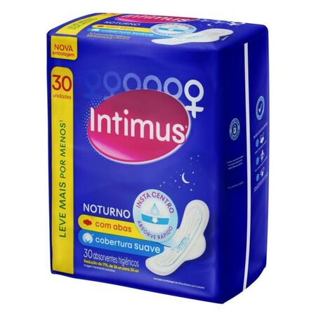 imagem do produto Absorvente Intimus Gel Noturno 30 Unidades Suave Com Abas