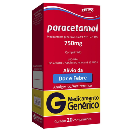 imagem do produto Paracetamol 750mg 20 Comprimidos Teuto