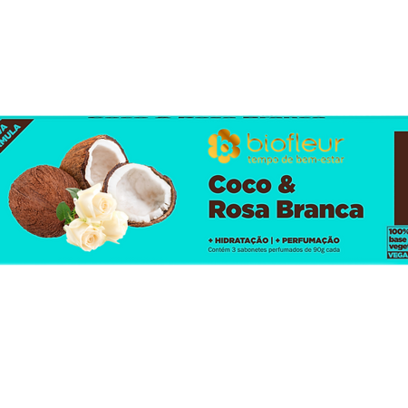 imagem do produto Sabonete Biofleur Barra Coco e Rosa Branca 3x90g
